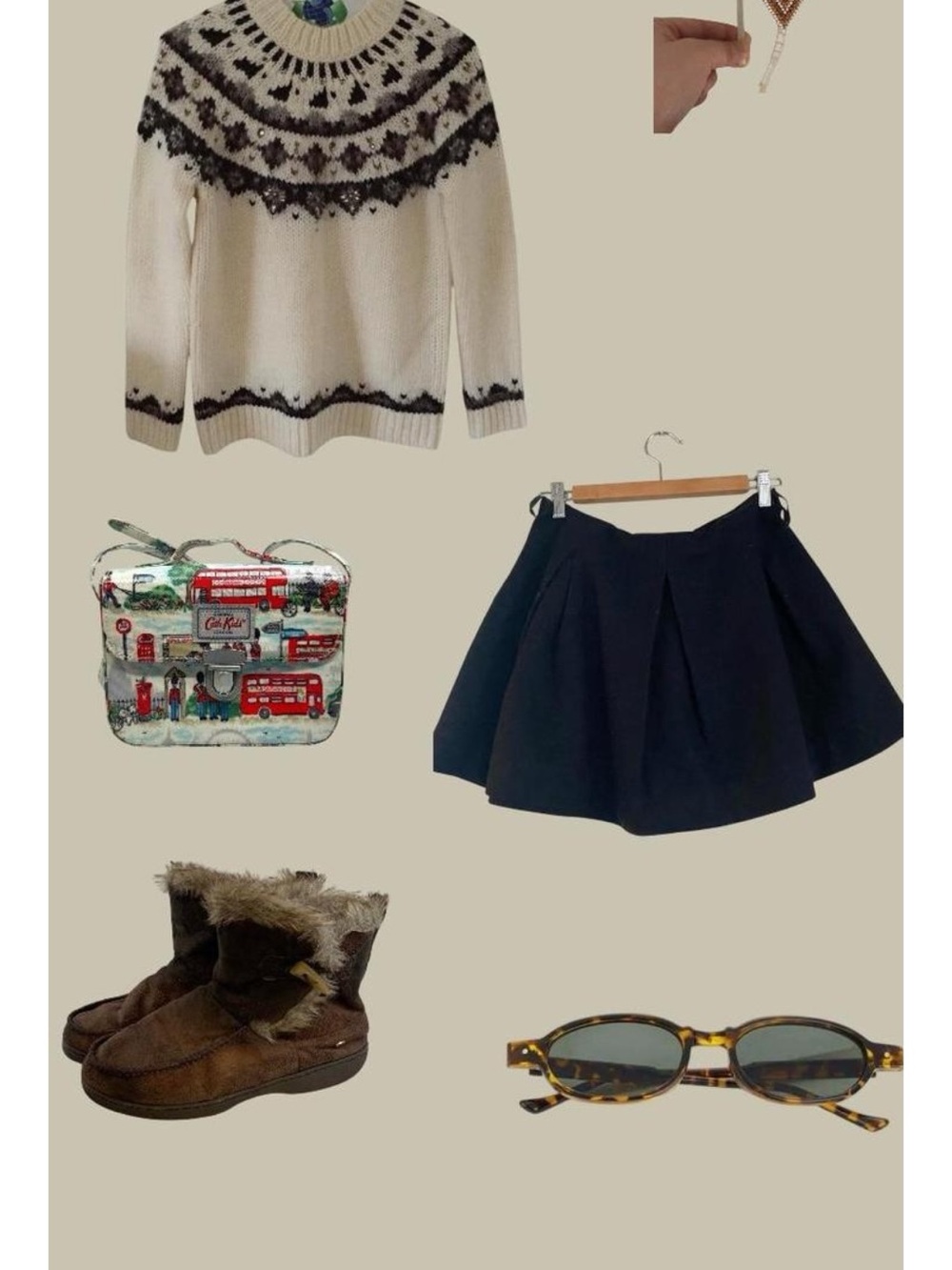 LOFT Cream Sweater with Black Nordic Yoke